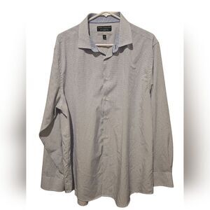 Report Collection Dress Shirt Mens XL White Polka Dot Slim Fit 4-Way Stretch